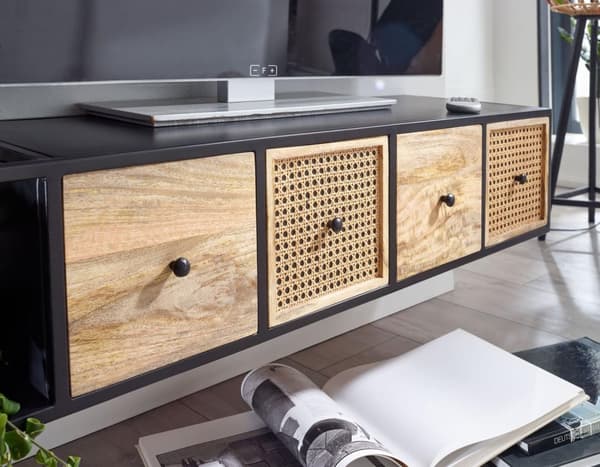 Rootz lowboard hængende mango massivt træ - metal 150x25x35 cm TV skab sort - Design TV stativ moderne - TV skab væg - TV kommode TV kommode til ophæn