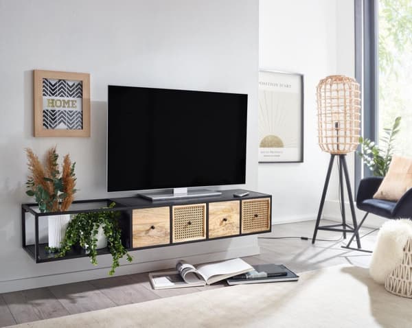 Rootz lowboard hængende mango massivt træ - metal 150x25x35 cm TV skab sort - Design TV stativ moderne - TV skab væg - TV kommode TV kommode til ophæn