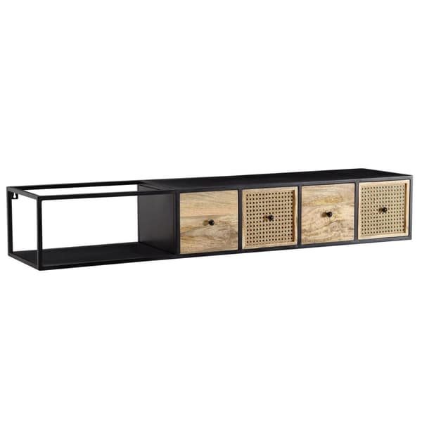 Rootz lowboard hængende mango massivt træ - metal 150x25x35 cm TV skab sort - Design TV stativ moderne - TV skab væg - TV kommode TV kommode til ophæn