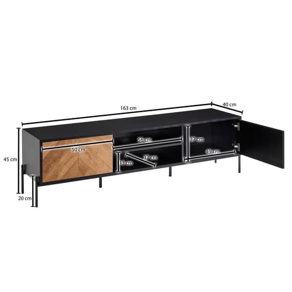 Rootz lowboard puinen musta - tammi sisustus 163x45x40 cm TV lipasto kahdella ovella - Design TV kaappi korkea - TV-taso TV kaappi moderni - TV lipast