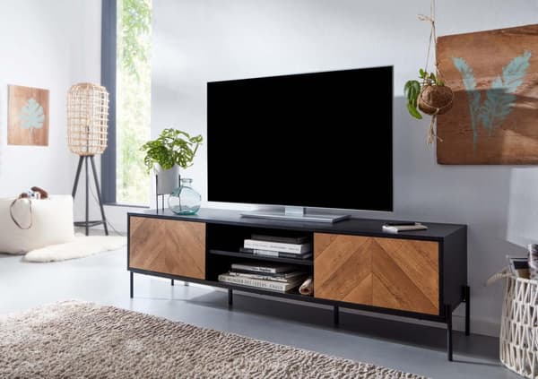 Rootz lowboard puinen musta - tammi sisustus 163x45x40 cm TV lipasto kahdella ovella - Design TV kaappi korkea - TV-taso TV kaappi moderni - TV lipast