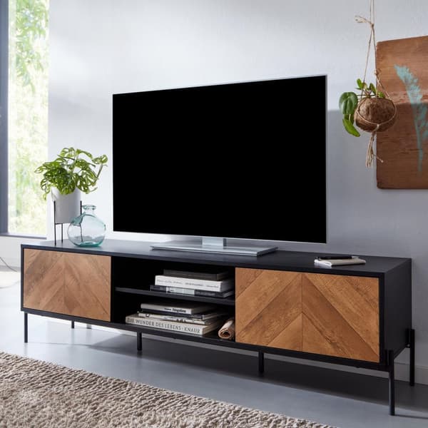 Rootz lowboard puinen musta - tammi sisustus 163x45x40 cm TV lipasto kahdella ovella - Design TV kaappi korkea - TV-taso TV kaappi moderni - TV lipast