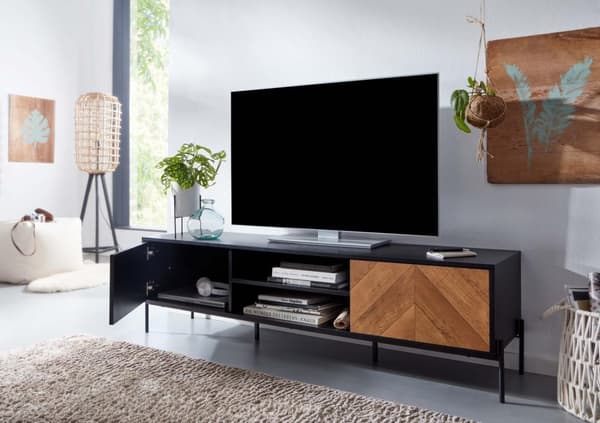 Rootz lowboard puinen musta - tammi sisustus 163x45x40 cm TV lipasto kahdella ovella - Design TV kaappi korkea - TV-taso TV kaappi moderni - TV lipast