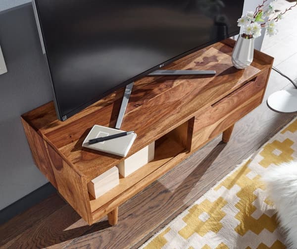 Rootz lowboard massiivi sheesham-puuta 95x44x34 cm TV-kaappi liukuovella - Design-TV-kaappi korkea - TV-taso TV-kaappi moderni - TV-kaappi olohuone