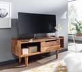 Pikkukuva 1 / 7: Rootz lowboard massiivi sheesham-puuta 95x44x34 cm TV-kaappi liukuovella - Design-TV-kaappi korkea - TV-taso TV-kaappi moderni - TV-kaappi olohuone