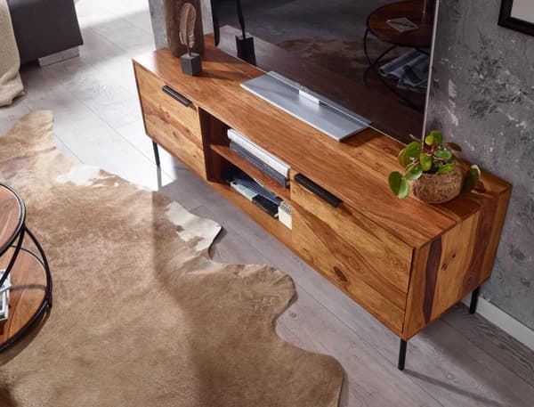 Rootz lowboard massivt sheesham træ 147x51x38 cm tv kommode med to døre - Design tv skab høj - tv stand tv skab moderne - tv kommode stue