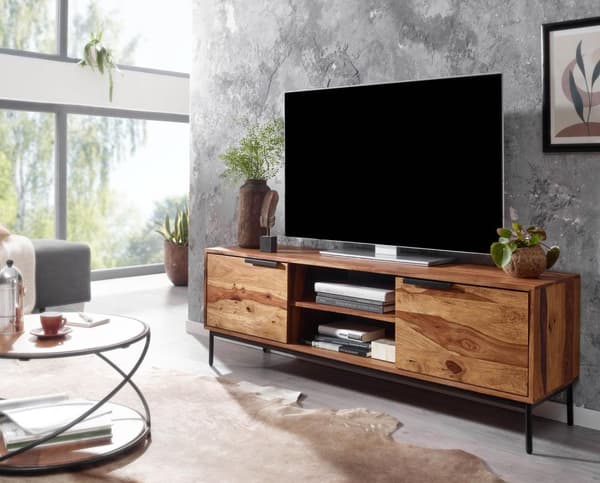 Rootz lowboard massivt sheesham træ 147x51x38 cm tv kommode med to døre - Design tv skab høj - tv stand tv skab moderne - tv kommode stue