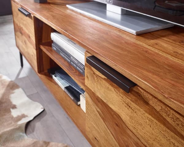 Rootz lowboard massivt sheesham træ 147x51x38 cm tv kommode med to døre - Design tv skab høj - tv stand tv skab moderne - tv kommode stue
