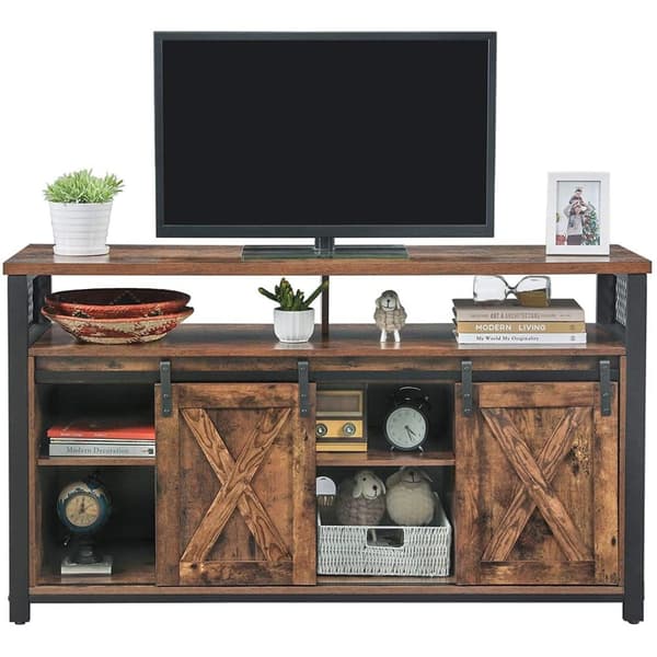 Rootz TV-möbler - TV-skåp - 2 skjutdörrar - Upp till 60 tum - 135 x 40 x 76 cm - Justerbara hyllor - Industriell - Brun - Svart