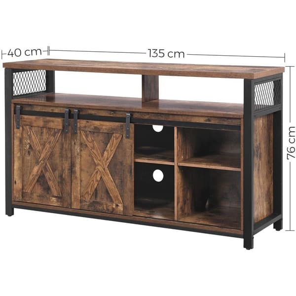 Rootz TV-möbler - TV-skåp - 2 skjutdörrar - Upp till 60 tum - 135 x 40 x 76 cm - Justerbara hyllor - Industriell - Brun - Svart