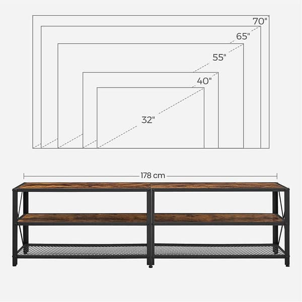 Rootz TV-taso - TV-hylly - 3-tasoinen TV-hylly - TV-kaappi - TV-pöytä - Vintage Ruskea-Musta - 178 x 39 x 52 cm