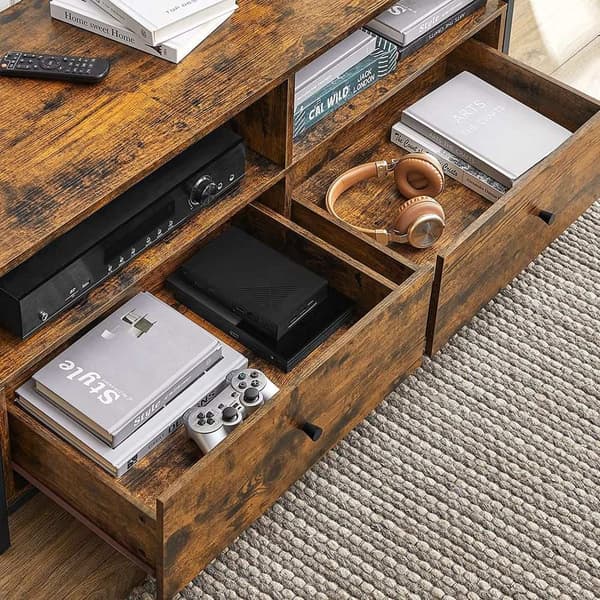 Rootz TV Stand - Mediekonsol - Moderne TV Stand - Hjørne TV Stand - TV Bord - Spånplade/Stål - Vintage Brun-Sort - 120 x 40 x 50 cm