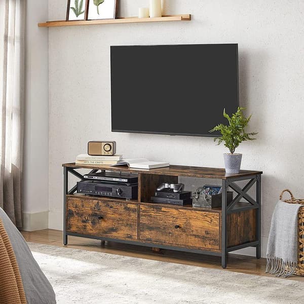 Rootz TV Stand - Mediekonsol - Moderne TV Stand - Hjørne TV Stand - TV Bord - Spånplade/Stål - Vintage Brun-Sort - 120 x 40 x 50 cm