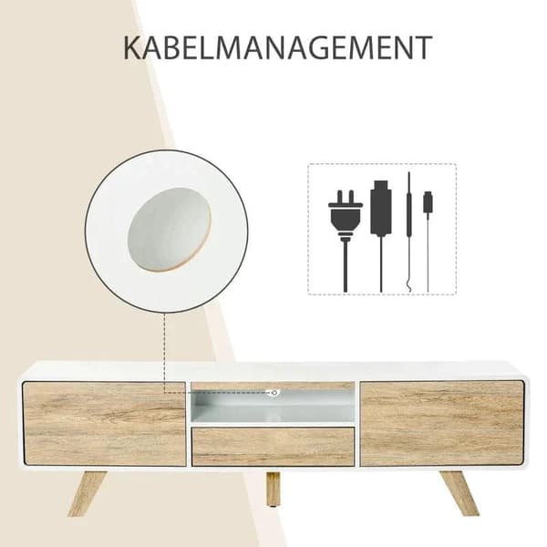 Rootz TV Cabinet - TV Stand - TV Lowboard Chest - Living Room Drawer - White/Natural - 160 x 40 x 45 cm