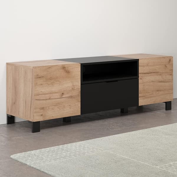 Rootz TV-Lowboard - Elegant Entertainment Stand - Media Console in Tobacco - Kraft Oak/Black - 144x47x40 cm