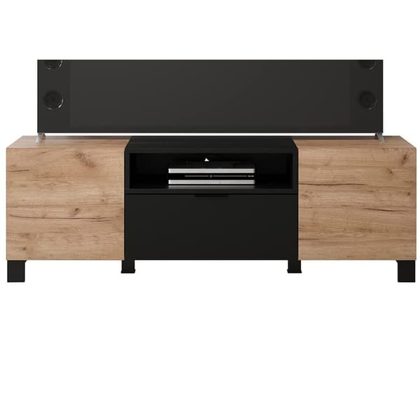 Rootz TV-Lowboard - Elegant Entertainment Stand - Media Console in Tobacco - Kraft Oak/Black - 144x47x40 cm