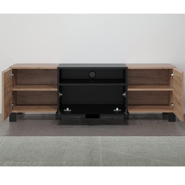 Rootz TV-Lowboard - Elegant Entertainment Stand - Media Console in Tobacco - Kraft Oak/Black - 144x47x40 cm