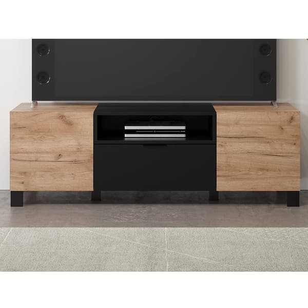 Rootz TV-Lowboard - Elegant Entertainment Stand - Media Console in Tobacco - Kraft Oak/Black - 144x47x40 cm