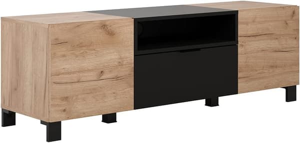 Rootz TV-Lowboard - Elegant Entertainment Stand - Media Console in Tobacco - Kraft Oak/Black - 144x47x40 cm