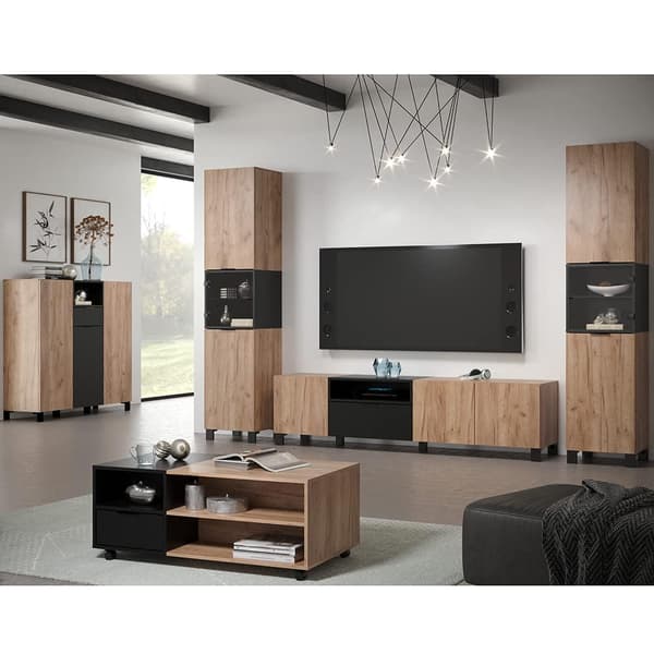 Rootz TV-Lowboard - Elegant Entertainment Stand - Media Console in Tobacco - Kraft Oak/Black - 144x47x40 cm