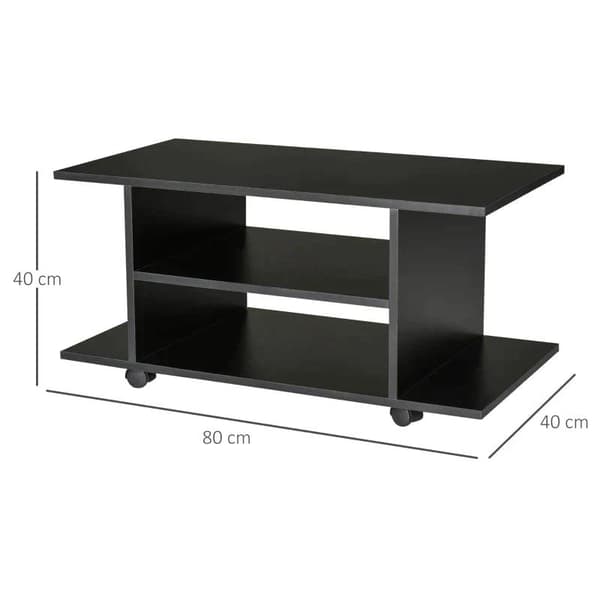 Rootz TV-bänk - TV-skåp - 4 hyllor - Öppen bakvägg - 4 hjul - Trä - Svart - 80 cm x 40 cm x 40 cm