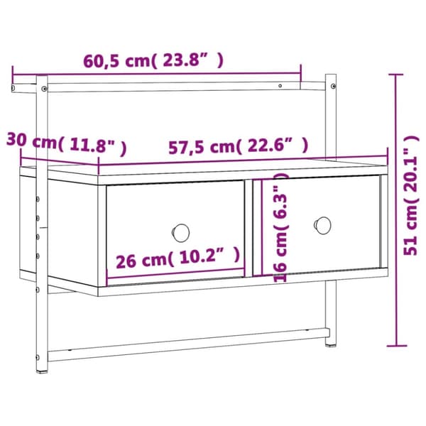 vidaXL væghængt tv-bord 60,5x30x51 cm konstrueret træ grå sonoma-eg