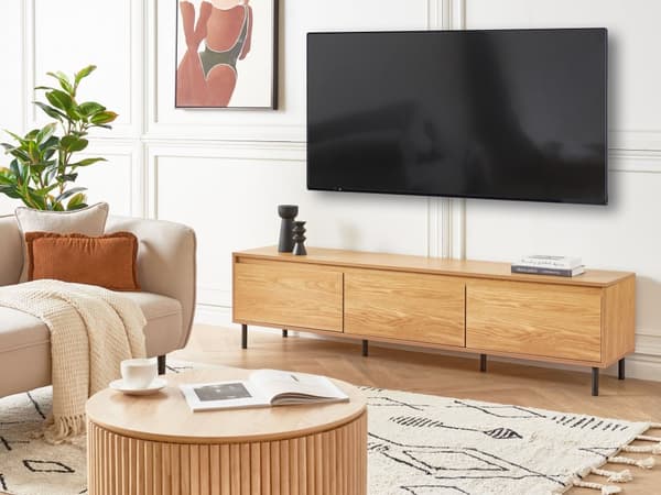 TV-benk Lyst tre Svarte metallben 180 x 40 x 43 cm 3 dører Moderne Minimalistisk Stue Oppbevaring