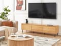 Miniatyrbilde 2 av 9: TV-benk Lyst tre Svarte metallben 180 x 40 x 43 cm 3 dører Moderne Minimalistisk Stue Oppbevaring