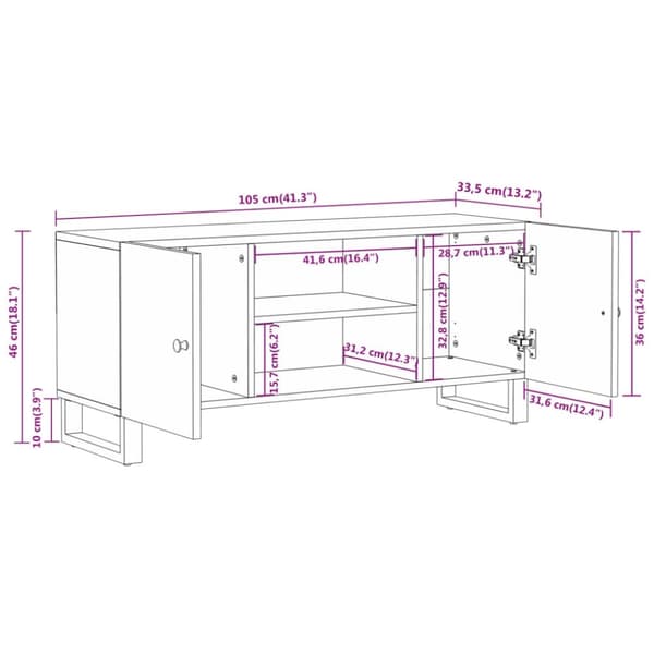 vidaXL tv-bord 105x33,5x46 cm massivt mangotræ brun og sort
