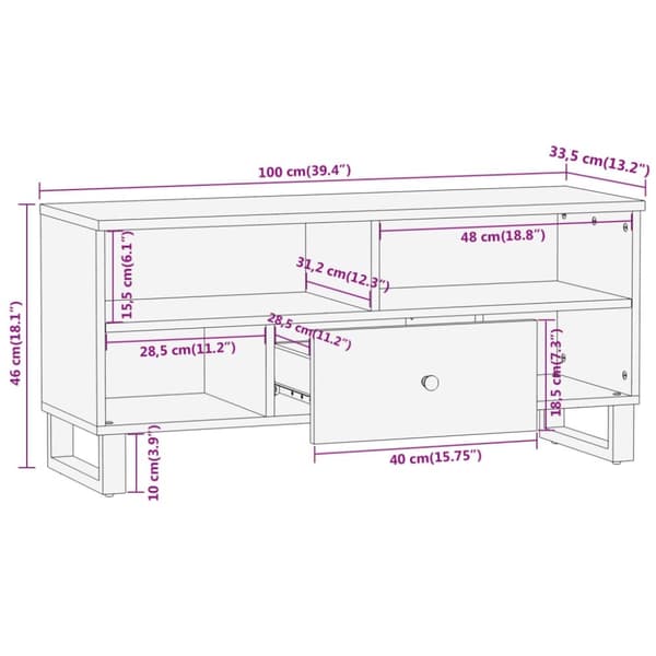 vidaXL TV-benk brun og svart 100x33,5x46 cm heltre mango