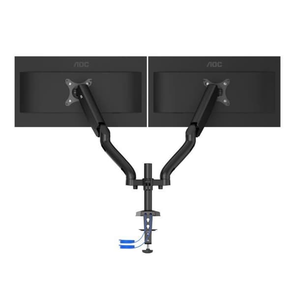 AOC Double Arm AD110DX - Justerbar gasarm för 2 skärmar upp till 27 tum (max 9 kg per arm) med integrerad USB-hubb