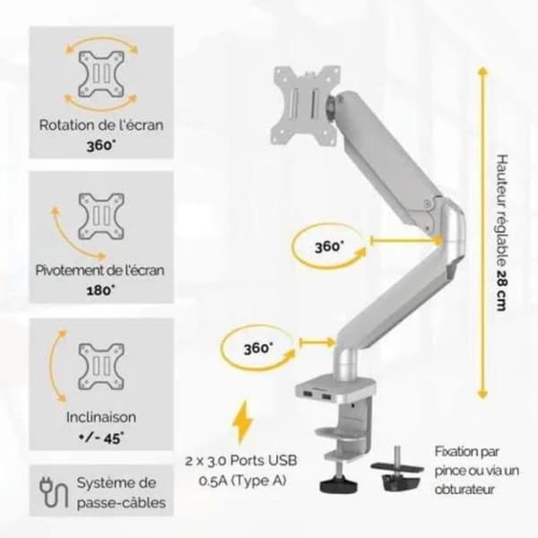 Skärmställ - FELLOWES - Platinum Series - Enkelt - Grå - Ergonomisk Silver