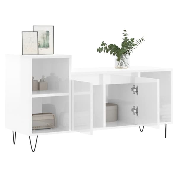 vidaXL TV-benk høyglans hvit 100x35x55 cm konstruert tre