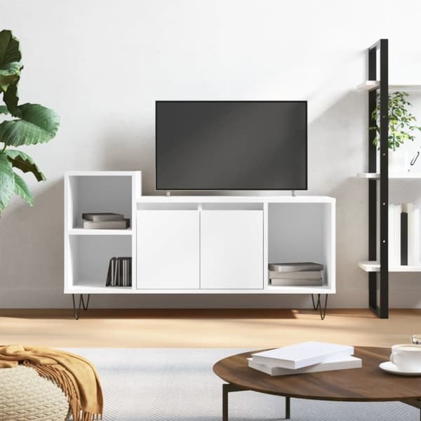 vidaXL TV-benk høyglans hvit 100x35x55 cm konstruert tre