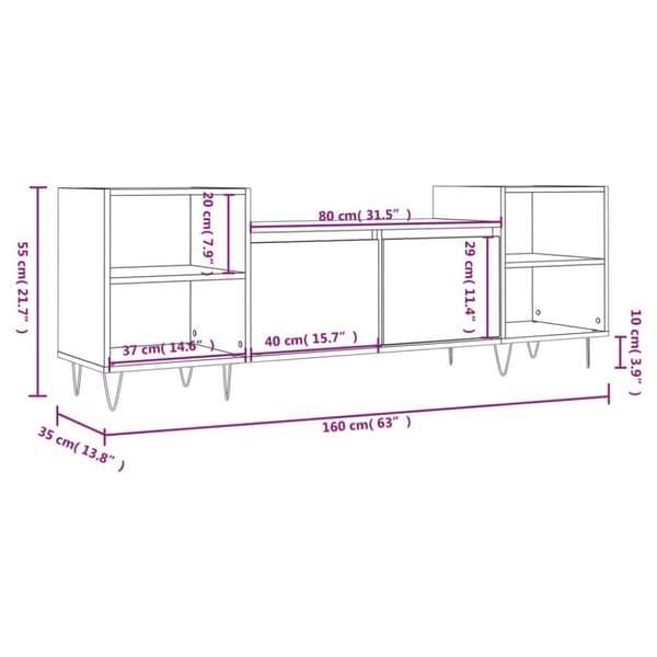 vidaXL TV-benk røkt eik 160x35x55 cm konstruert tre