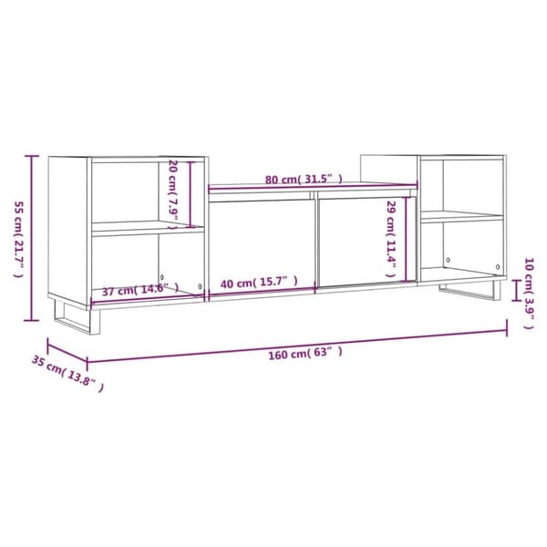 vidaXL TV-benk høyglans hvit 160x35x55 cm konstruert tre