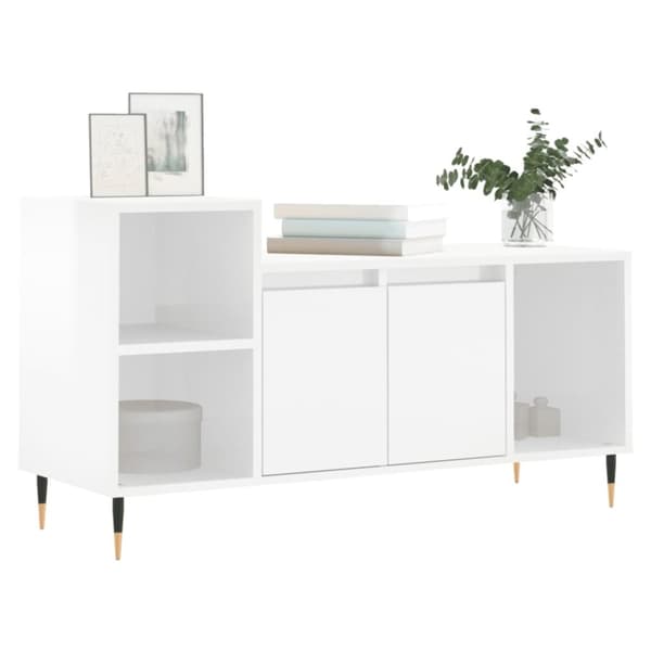 vidaXL Tv-bänk vit högglans 100x35x55 cm konstruerat trä