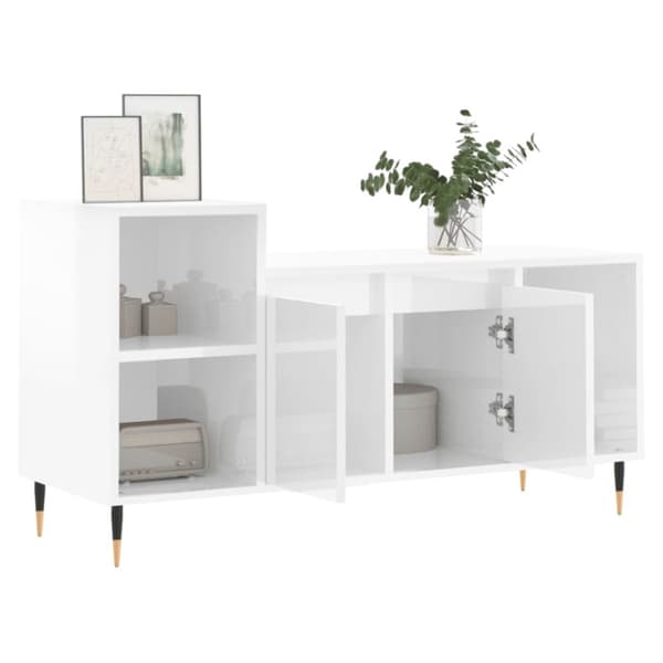 vidaXL Tv-bänk vit högglans 100x35x55 cm konstruerat trä
