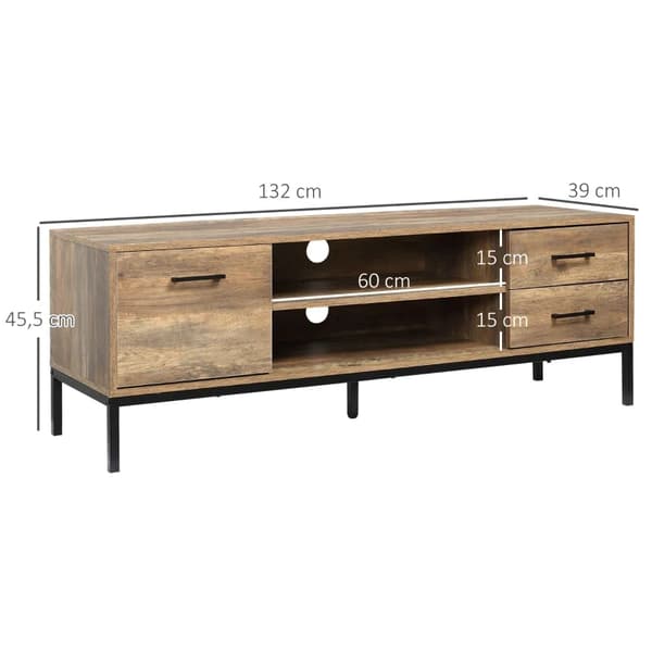 Rootz tv-ställ - Industriell design - Skåpsfack - 2 hyllor - 2 lådor - Brun - 132 x 39 x 45,5 cm