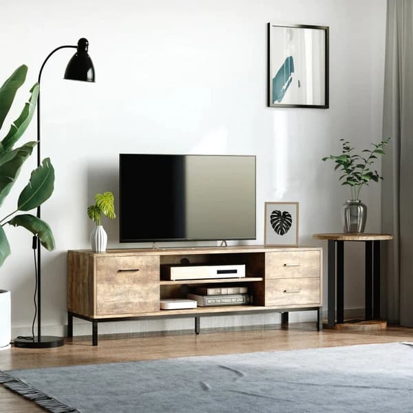 Rootz tv-ställ - Industriell design - Skåpsfack - 2 hyllor - 2 lådor - Brun - 132 x 39 x 45,5 cm