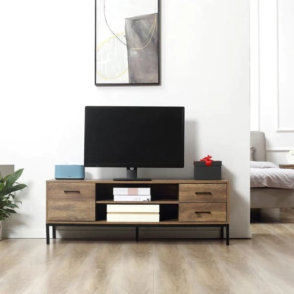Rootz tv-ställ - Industriell design - Skåpsfack - 2 hyllor - 2 lådor - Brun - 132 x 39 x 45,5 cm
