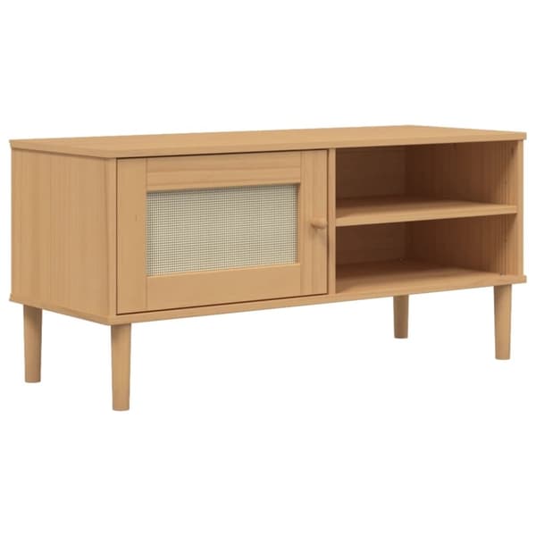 vidaXL tv-bord SENJA 106x40x49 cm rattan-look massivt fyrretræ brun