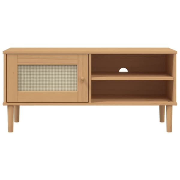 vidaXL Tv-bänk SENJA rottinglook brun 106x40x49 cm massiv furu