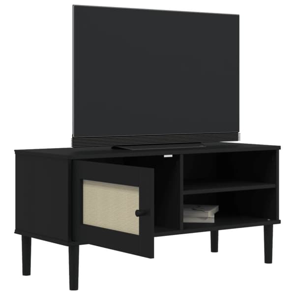 vidaXL Tv-bänk SENJA rottinglook svart 106x40x49 cm massiv furu