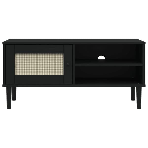 vidaXL Tv-bänk SENJA rottinglook svart 106x40x49 cm massiv furu