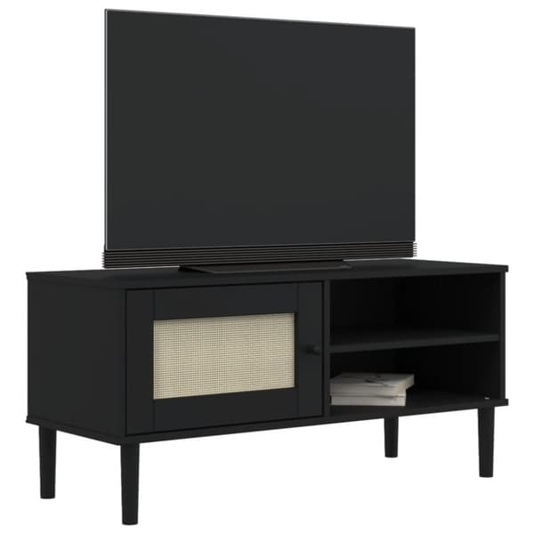 vidaXL Tv-bänk SENJA rottinglook svart 106x40x49 cm massiv furu