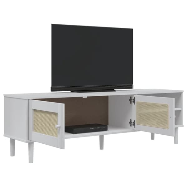 vidaXL Tv-bänk SENJA rottinglook vit 158x40x49 cm massiv furu