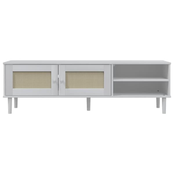 vidaXL Tv-bänk SENJA rottinglook vit 158x40x49 cm massiv furu