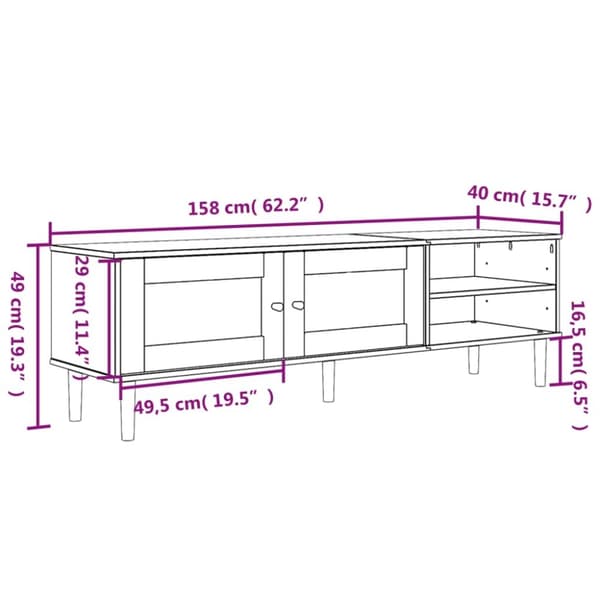 vidaXL Tv-bänk SENJA rottinglook vit 158x40x49 cm massiv furu