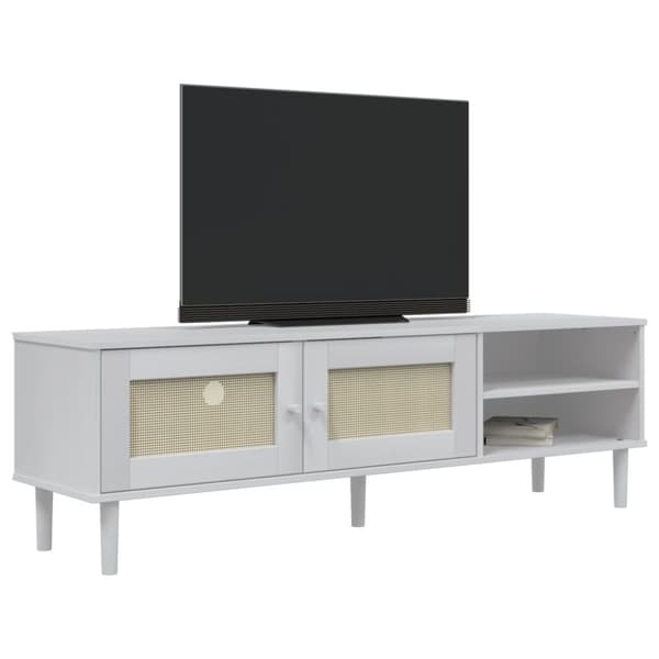 vidaXL Tv-bänk SENJA rottinglook vit 158x40x49 cm massiv furu